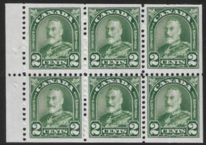 1930 Canada SG.290a 2c green booklet pane of 6 U/M (MNH)