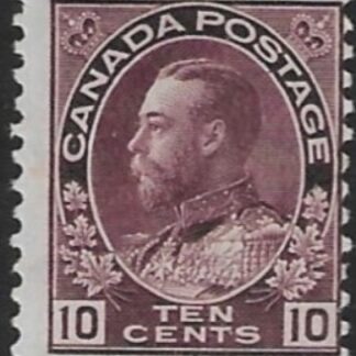 1911 Canada  SG.211 10c reddish purple (cat. value £140.00) poor centering mounted mint.
