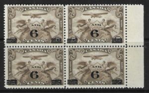 1932 Canada SG.313 6c on 5c olive-brown 'AIR' block of 4 U/M (MNH)