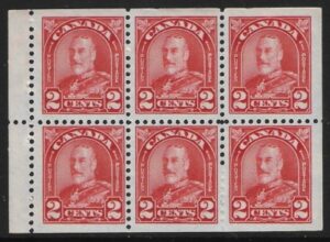 1930 Canada SG.291a 2c scarlet booklet pane of 6 nicely centred. U/M (MNH)