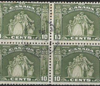 1934 Canada  SG.333 10c olive green block of 4 very fine used.
