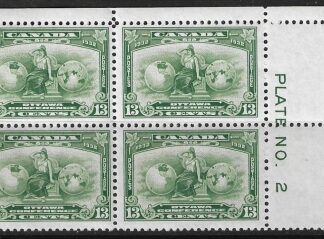 1932  Canada  SG.317 13c green ' Ottawa Conference' block of 4 with plate no. 2 U/M (MNH)