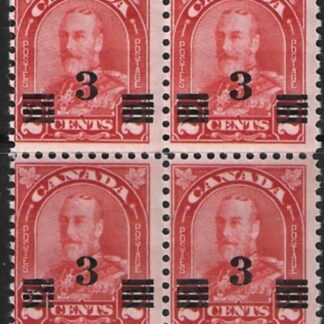 1932  Canada  SG.314a 3c on 2c scarlet. die II  block of 4  U/M (MNH)
