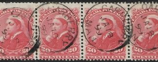 1893  Canada SG.115  20c vermilion. strip of 4 fine used. (minor damage on left stamp)