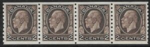 1933 Canada SG.327 2c sepia imp. x perf 8½ coil strip of 4 U/M (MNH)