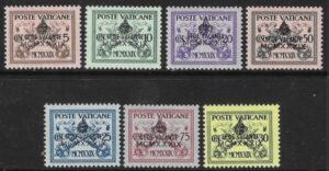 1939 Vatican SG.69-75 Death of Poe X1 overprinted. mounted mint.