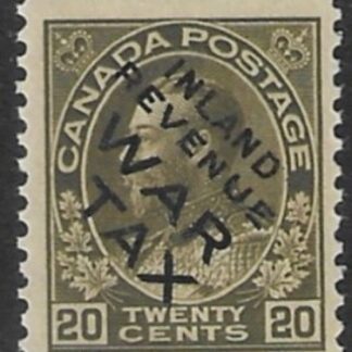 1915  SG.226 (Unitrade MR2ci) 20c olive green overprinted 'Inland Revenue WAR TAX'  U/M (MNH)