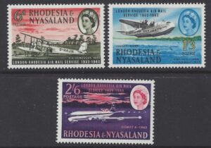 1962  Rhodesia & Nyasaland SG.40-2   London to Rhodesia Airmail Service. set 3 values U/M (MNH)