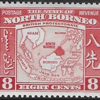 1939 North Borneo  SG. 308  8c scarlet mounted mint.