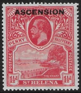 1922 Ascension KGV SG.3 1½d rose-scarlet stamp of St Helena overprinted 'Ascension' U/M(MNH)