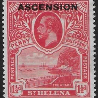 1922 Ascension KGV  SG.3 1½d rose-scarlet stamp of St Helena overprinted 'Ascension' U/M(MNH)