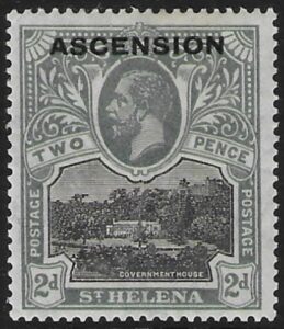 1922 Ascension KGV SG.4 2d black & grey. stamp of St Helena overprinted 'Ascension' M/M