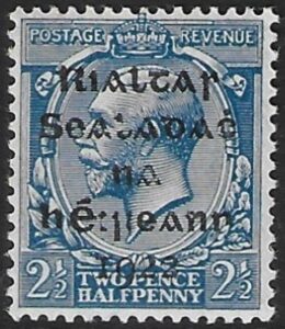 1922 Ireland SG.4 2½d bright blue 5 line overprint in black by Dollard. U/M (MNH)