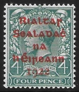 1922 Ireland SG.6 4d grey-green 5 line overprint in black by Dollard. U/M (MNH)