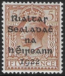 1922 Ireland SG.7 5d brown 5 line overprint in black by Dollard. U/M (MNH)