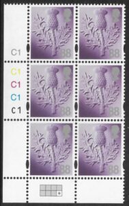 S 134 Scotland 88p  thistle  cyld. C1 x 5  phos. C1  grid  R2 C4  Cartor U/M (MNH)