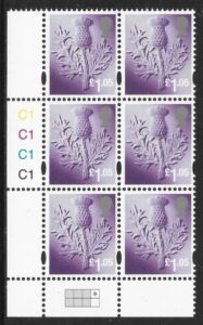 S 137 Scotland £1.05  thistle  cyld. C1 x 4 phos. C1  grid  R1 C4  Cartor U/M (MNH)