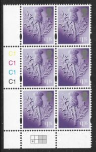 S 163 Scotland £1.35  thistle  cyld. C1 x 4  phos.C1 grid  R2 C1  Cartor U/M (MNH)
