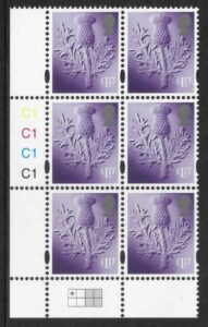 S 161 Scotland £1.17  thistle  cyld. C1 x 4  phos C1   grid  R1 C1  Cartor U/M (MNH)