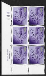 S 113  Scotland  42p  thistle  cyld. W1x3  no dot   phos W1 no dot   Walsall U/M (MNH)