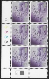 S 133  Scotland  87p  thistle  cyld. C1x5   phos C1 grid R2C1 Cartor U/M (MNH)