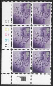S 133  Scotland  87p  thistle  cyld. C1x5   phos C1  grid R1C2  Cartor U/M (MNH)