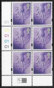 S 132  Scotland  68p  thistle  cyld. C1x5   phos C1  grid R1C1  Cartor U/M (MNH)