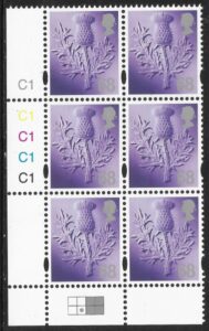 S 132  Scotland  68p  thistle  cyld. C1x5   phos C1  grid R2C2 Cartor U/M (MNH)