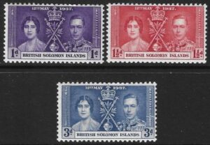 1937 British Solomon Is. SG.57-9 Coronation set 3 values U/M (MNH)