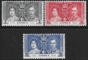 1937 Cyprus SG.148-50 Coronation set 3 values U/M (MNH)