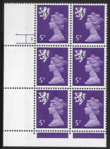 S 20 Scotland  5p reddish violet(OCP/PVA)  2B cyld. 3 no dot  phos 12  Harrison  U/M (MNH)