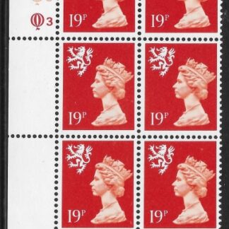 S 62   Scotland  19p bright orange red phos  cyld Q3Q3  Questa  U/M (MNH)