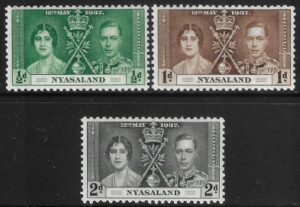 1937 Nyasaland SG.229 Coronation set 3 values U/M (MNH)
