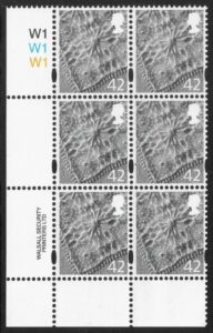NI98  42p linen 2B    cyld. W1W1W1 phos W1 no © date Walsall U/M (MNH)
