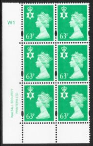 NI85  63p light emerald 2B    cyld. W1 phos W1  Walsall U/M (MNH)