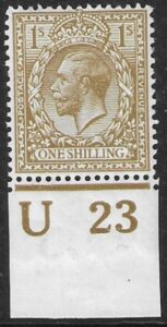 King George V  1/- bistre brown  Royal Cypher. Control  U23  imperf M/M