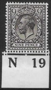 KGV.  9d agate  Royal Cypher. Control N19 imperf M/M