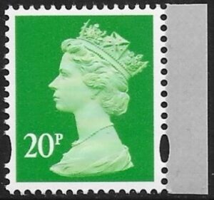 Y1687  20p 2B bright green. blue fluor ex DY21  ISP Walsall  U/M (MNH)