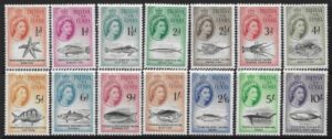 1960 Tristan Da Cunha Marine Life set of definitives 14 values SG.28/41 u/m (MNH)