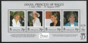 1998 Gibraltar MS.828 Princess Diana mini sheet U/M (MNH)