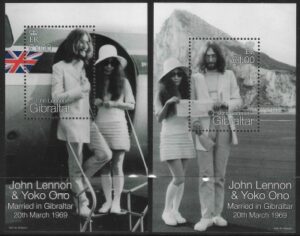 1999 Gibraltar MS.880 30th Wedding Anniv John Lennon and Yoko Ono mini sheets(2) U/M (MNH)