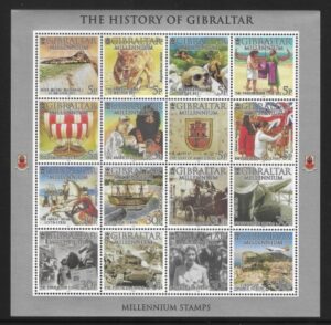 2000 Gibraltar SG.916-31 History of Gibraltar sheetlet of 16 values U/M (MNH)