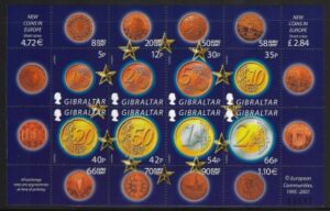 2002 Gibraltar MS.995 Introduction of Euro Currency. mini sheet U/M (MNH)