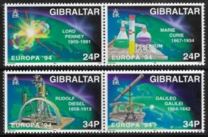 1994 Gibraltar SG.717-20 Europa 'Scientific Discoveries' set 4 values U/M (MNH)