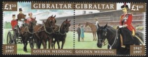 1997 Gibraltar SG.810-1 Golden Wedding QEII & Prince Philip set 2 values. U/M (MNH)