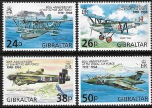 1998 Gibraltar SG.829-32 80th Anniv. of Royal Airforce set 4 values U/M (MNH)