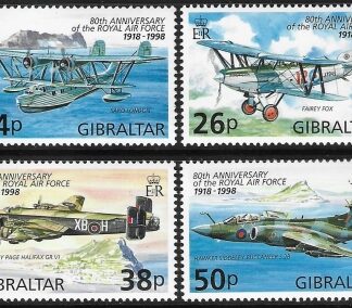 1998  Gibraltar  SG.829-32  80th Anniv. of Royal Airforce  set 4 values U/M (MNH)
