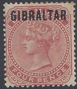 1886 Gibraltar SG.5 4d orange-brown mounted mint.