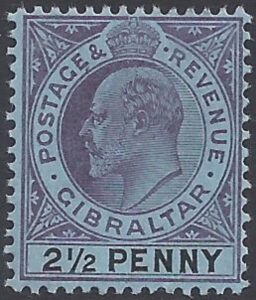 1903 GibraltarSG.49a 2½d dull purple and black/blue 'Large 2 in ½' variety M/M