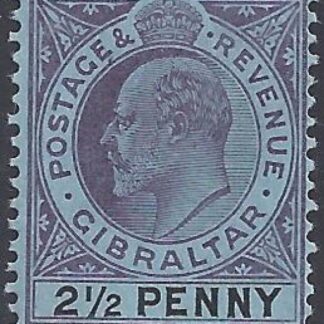 1903 GibraltarSG.49a  2½d dull purple and black/blue 'Large 2 in ½' variety M/M